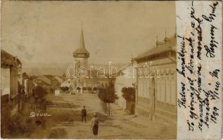 1899 (Vorläufer) Déva, Fő tér, református templom / main square, Calvinist church. photo (felszíni sérülés / surface damge)