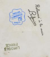 Limoges France ékszeres tálka, kopott, jelzett, 13x7,5 cm