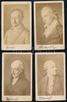 cca 1860-1880 Johann Wolfgang von Goethe (1749-1832), Friedrich Schiller (1759-1805) Christoph Martin Wieland (1733-1813) és Friedrich Gottlieb Klopstock (1724-1803) német írók, költők portréi; 4 db vizitkártya (fénynyomat), 10x6 cm / cca 1860-1880 Johann Wolfgang von Goethe (1749-1832), Friedrich Schiller (1759-1805), Christoph Martin Wieland (1733-1813) and Friedrich Gottlieb Klopstock (1724-1803) German writers and poets' portraits; CDV (photogravure), 4 pcs, 10x6 cm