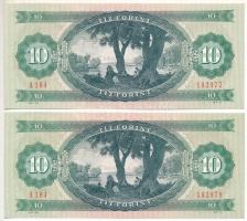 1975. 10Ft (2x) sorszámkövetők "A 104 102977 - A 104 102978", nyomdai papírráncokkal T:UNC...