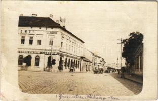 1914 Losonc, Lucenec; Gácsi és Rákóczy utca, Központi szálloda, Gambrinus étterem és sör csarnok / street, hotel, restaurant and beer hall. photo (EK)