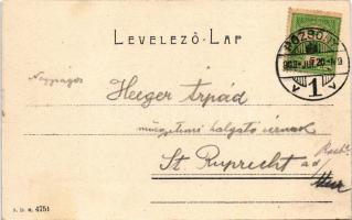 1908 Pozsony, Pressburg, Bratislava; Baross út a hídról, Ferenc József cs. és kir. laktanya, útépíté...