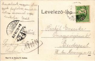 1907 Beregszász, Beregovo, Berehove; Petőfi utca a Vérke folyóval, piac, Laczkovszky János üzlete. A...