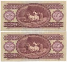 1968. 100Ft (2x) sorszámkövetők "B 113 143805 - B 113 143806" nyomdai papírránccal T:XF Ad...