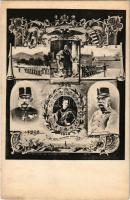 1908 Zum 60 Jährigen Regierungsjubiläum / Ferenc József uralkodásának 60. évfordulója. Jubileumi szecessziós képeslap az uralkodó arcképével 1848-, 1898- és 1908-ból / Franz Joseph's 60th anniversary of reign. Art Nouveau, Lederer & Popper