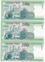 1998. 200Ft (3x) sorszámkövetők "FC 5046465 - FC 5046467" T:UNC