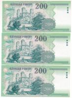 1998. 200Ft (3x) sorszámkövetők "FC 5046461 - FC 5046463" T:UNC