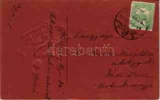 1911 Üdvözlet a Krampusztól! Szánkózás, dombornyomott / Krampus greeting, sledding - embossed