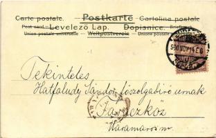 1900 Az ördög vigye a látképes levelezőlapokat! Krampusz hárfával / Krampus greeting with harp, lith...