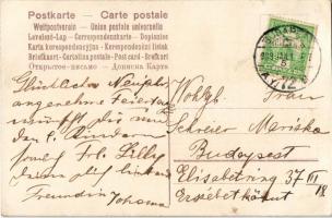 1909 Boldog Új évet! Héber nyelvű zsidó újévi üdvözlőlap. Judaika / Jewish Art Nouveau New Year gree...