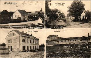 1915 Stredokluky, Fara, Obchodní dum J. Simunka, Hotel Kaspar, Továrna. Nákl. J. Simunka / parsonage, Simunka' shop, hotel, factory.