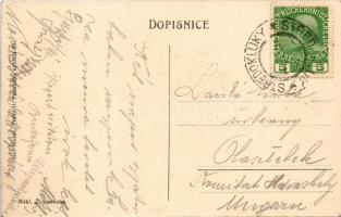 1915 Stredokluky, Fara, Obchodní dum J. Simunka, Hotel Kaspar, Továrna. Nákl. J. Simunka / parsonage...