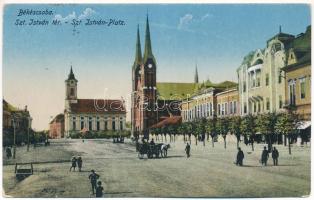 1932 Békéscsaba, Szt. István tér, templomok. Gesmey Soma kiadása (EK)