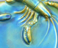 Zsolnay kisplasztika - eozin mázas rákos tál, jelzett, kis mázhibákkal, d: 16,5 cm