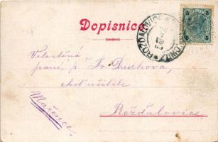 ~1903 Mlázovice, Cást námesti, Údoli Mezihorské, z parku, restaurace, znak, Hrádkovych Slatinnych Lá...