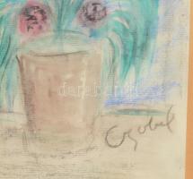 Czobel jelzéssel: Csendélet. Vegyes technika, papír. 29,5x21 cm. Üvegezett fakeretben