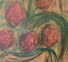 Czobel jelzéssel: Csendélet virágokkal. Vegyes technika, papír. 49x69 cm. Üvegezett fakeretben