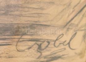 Czobel jelzéssel: Csendélet virágokkal. Vegyes technika, papír. 49x69 cm. Üvegezett fakeretben