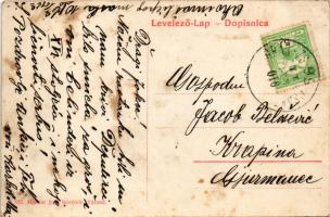 1910 Budinscine, vasútállomás, vasutas, üzletek. Márton Jenő felvétele / railway station, railwayman...