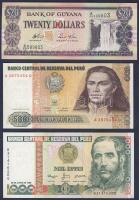 Guyana 1996. 20$ T:I + Peru 1987-88. 500I, 1000I T:I