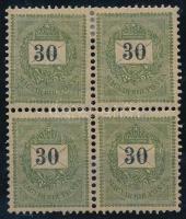 1899 Feketeszámú 30kr 4-es tömb 12 : 11 3/4 fogazással, 1. vagy 2. vízjelállás (18.000) (a felső 2 bélyeg falcos, fogelválások / 2 stamps are hinged, aparted perfs.)