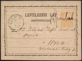 1874 2kr díjjegyes levelezőlap kézírásos érvénytelenítéssel "RSzombat" - "WIEN"