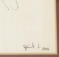 Olvashatatlan jelzéssel: Lóháton, 1986. Tus, papír. Üvegezett fakeretben. 25,5x21,5 cm