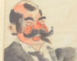 Jelzés nélkül: 3 db karikaturisztikus portré. Akvarell, ceruza, papír. 2 db üvegezett fakeretben. Üv...