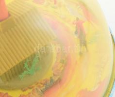 Antik búgócsiga, fém, műanyag, benne vadnyugati jelenettel, kopott, karcos, kis sérüléssel, m: 23 cm