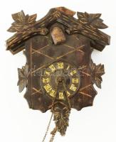 Kakukkos óra, régi, faragott fa, súly nélkül. 30 cm