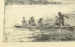 Aszódi Weil Erzsébet (1901-1976): Duna fái. Rézkarc, papír, jelzett, kartonra kasírozva, 29×40 cm