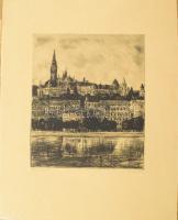 Imre István (1918-1983): Dunapart (Budapest). Rézkarc, papír, jelzett, kartonra kasírozva, lap alja kissé foltos, 29×24,5 cm