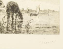 William (Wilhelm) Unger (1837-1932): Tehenek a vízparton. Rézkarc, papír, jelzett, Bécs, Verlag der ...