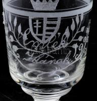 "Emlék Idának 1896" feliratos magyar címeres metszett üveg pohár 15 cm