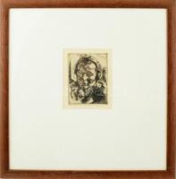 Szőnyi István (1894-1960): Női arckép. Rézkarc, papír, jelzett a karcon, 13×9,5 cm, üvegezett fakere...