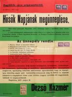 1937 Hősök napjának megünneplése, nemzetiszín plakát Nagykőrös 46x64 cm