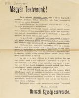 1934 Szeged, Magyar Testvérünk! A Nemzeti Egység Szervezetének felhívása szórólap