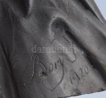 Bory Jenő (1879-1959): Tudós. Feketekerámia, jelzett, 26x18 cm