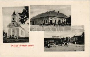 Veliki Zdenci (Alsó-Zdench), templom, Schlossberg és Berkes üzlete / church, shop (Rb)