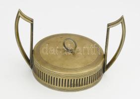 cca 1930, Késő szecessziós / Art deco alpakka kínáló tartón, üvegbetét nélkül, a Szemere-család címe...