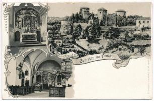 Fiume, Rijeka; Schloss Tersatto / Trsat Castle, pilgrimage church, interior. G. Fischer Art Nouveau, floral, litho (EB)