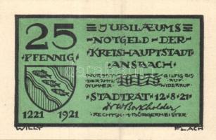 Német Birodalom / Weimari Köztársaság / Ansbach 1921. 25Pf (7x) + 75Pf (7x) 14 klf db, teljes sor T:...