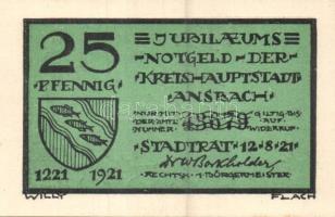 Német Birodalom / Weimari Köztársaság / Ansbach 1921. 25Pf (7x) + 75Pf (7x) 14 klf db, teljes sor T:...