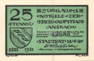 Német Birodalom / Weimari Köztársaság / Ansbach 1921. 25Pf (7x) + 75Pf (7x) 14 klf db, teljes sor T:...