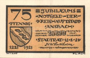 Német Birodalom / Weimari Köztársaság / Ansbach 1921. 25Pf (7x) + 75Pf (7x) 14 klf db, teljes sor T:...
