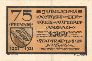 Német Birodalom / Weimari Köztársaság / Ansbach 1921. 25Pf (7x) + 75Pf (7x) 14 klf db, teljes sor T:...