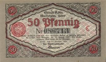 Német Birodalom / Weimari Köztársaság / Köln 1922. 50Pf (3x) 3 klf db teljes sor + Schwaan 1922. 10P...