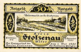 Német Birodalom / Weimari Köztársaság / Stolzenau 1921. 50Pf (5x) + 75Pf (2x) 7 klf db, teljes sor T:I