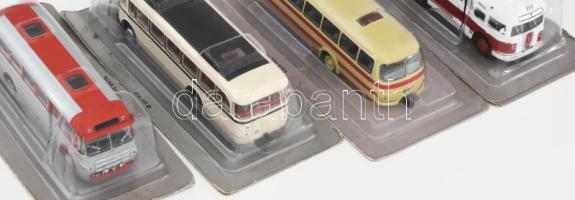 4 db régi busz fém makett Skoda 706RTO, IFA H6B, Zis 155, Volvo B616, eredeti csomagolással 14 cm-ig