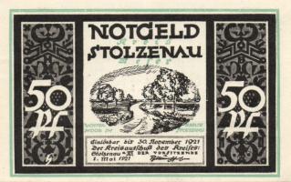 Német Birodalom / Weimari Köztársaság / Stolzenau 1921. 50Pf (5x) + 75Pf (2x) 7 klf db, teljes sor T...